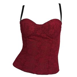 D&G-Top a corsetto in pizzo rosso-Nero,Bordò