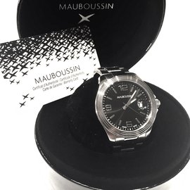 Mauboussin-"Homme d'Humour" automático dos homens de Mauboussin  40MILÍMETROS, platina e aço, cristal de safira transparente de volta-Prata
