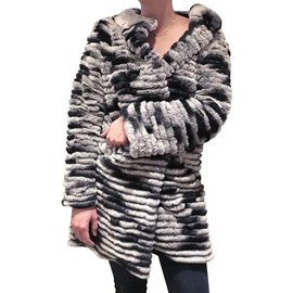 Gerard Darel-GERARD DAREL - Fur coat "JACKIE"-Black,White,Grey