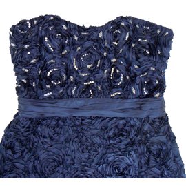 Badgley Mischka-Vestido de seda adornado rosetón-Azul