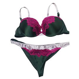 Andres Sarda Bra and Thong Set Pink and Dark Green Polyamide Pink Dark green