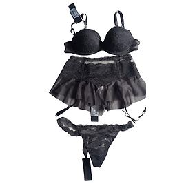 Andres Sarda 3-Teile Lingerie Set Dunkelgrau Polyamid Anthrazitgrau