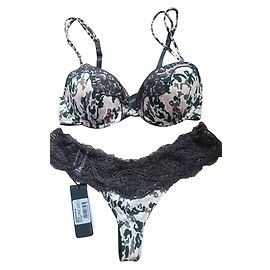 Set Reggiseno e Perizoma Andres Sarda Crema e Grigio Scuro Crema Grigio antracite