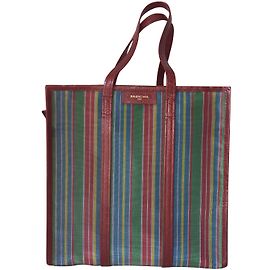 Bolsa Balenciaga Bazaar Verde e Vermelho Escuro em Couro e Tecido Verde Bordeaux