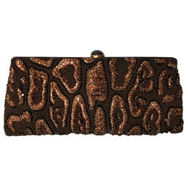 Clutch Yves Saint Laurent Rive Gauche Seda Preta Pérolas Preto Dourado