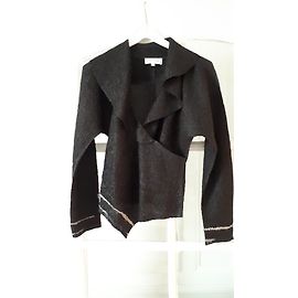 Anne Fontaine Schwarzes Langarm Top Wickeloptik Gr L Schwarz