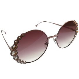 Fendi-sunglasses lunettes ribbon and crystal-Pink