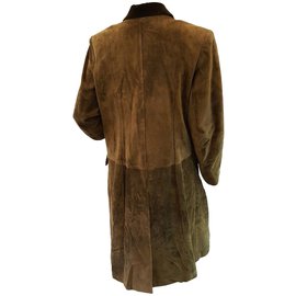 Hermès-Manteau en daim khaki-Kaki