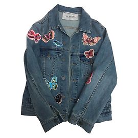 Valentino embroidered butterfly denim jacket Blue