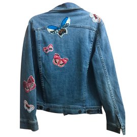 Valentino-embroidered butterfly denim jacket-Blue