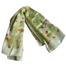 Autre Marque Sciarpa in chiffon di seta Grand Marnier Rosa Giallo Verde Rosa Giallo Verde chiaro