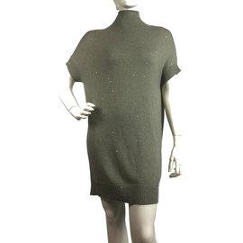 Brunello Cucinelli-Sequined cashmere dress-Khaki