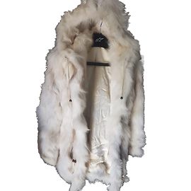 Yves Salomon White Fox Fur Coat Beige Size 38 Beige