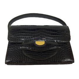 Hermès-Vintage black crocodile bag-Black