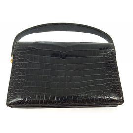 Hermès-Vintage schwarze Krokodiltasche-Schwarz