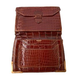 Hermès-Portafogli in coccodrillo marrone-Marrone