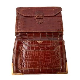 Hermès-Portefeuille en crocodile marron-Marron