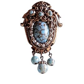 Broche inconnue de bronze e turquesa natural Bronze