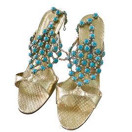 Manolo Blahnik sandals golden python and turquoise Golden Turquoise