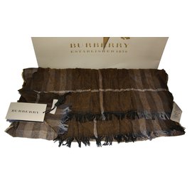 Burberry-cachecol escharpe cashmere novo com tag-Marrom