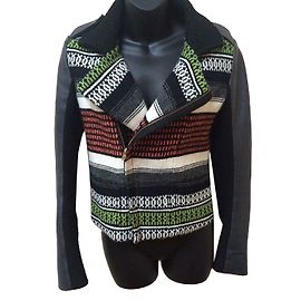 Maje Perfecto wool and leather jacket black Black