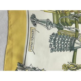 Hermès-100% Lenço de Seda "Pasementerie" Vintage-Branco,Azul,Outro,Amarelo
