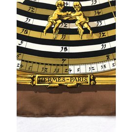 Hermès-Silk scarves-Brown,Black,White,Golden