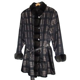 Autre Marque Reversible Parka with Real Fur and Check Pattern Size 44 Other