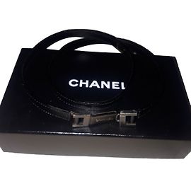 Cinturón Chanel de cuero negro 80 cm Negro