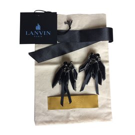 Orecchini Lanvin Metallo Argentato e Plastica Nera Nero