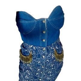 Robe bustier Moschino brodée bleu coton Bleu