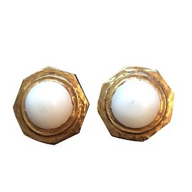 Boucles d'oreilles Chanel dorées avec pierre blanche Doré