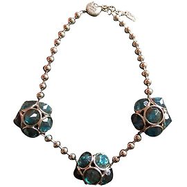 Colar Yves Saint Laurent Prateado com Cabochões Azuis Prata