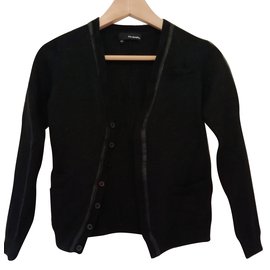 The Kooples Schwarze Wolle und Lederweste Schwarz