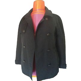 Ikks Black Bi-material Coat Size 38 Black