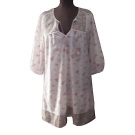 Túnica larga Berenice de algodón manga 3/4 Rosa Blanco Gris Rosa Blanco Gris