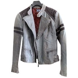 Jean Paul Gaultier Veste motard en cuir Noir Gris