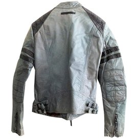 Jean Paul Gaultier-Women's Leather Biker Jacket-Black,Grey