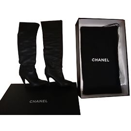 Chanel Black Leather Boots Size 36 Black