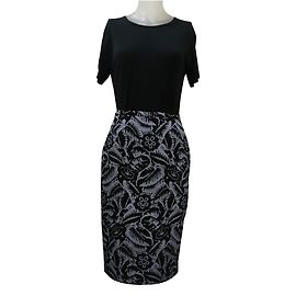 Autre Marque Patterned Pencil Skirt Black Blue Grey Black Blue Grey