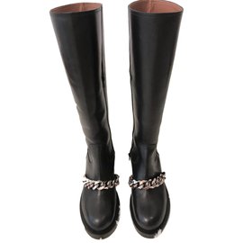Givenchy Black chain leather boots Black