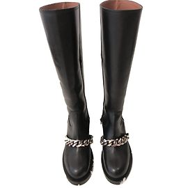 Givenchy Schwarze Kettenlederstiefel Schwarz