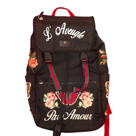 Gucci Black Cloth Backpack Black