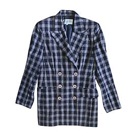 Carven Printed Blazer Jacket Blue Wool Size 38 Blue