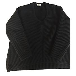 Acne Déborah Suéter de lana negro con cuello en V Negro
