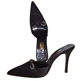 Mules Gianni Versace en satin noir Noir