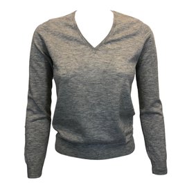 Eric Bompard Kaschmir Pullover V-Ausschnitt Beige Grau Beige Grau