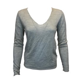 Zadig & Voltaire Pullover V-Ausschnitt cremeweiß Seide Baumwolle XS Roh