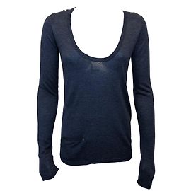 Zadig & Voltaire Pull bleu col V en cachemire et viscose S Bleu