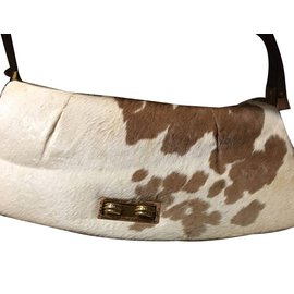 Autre Marque Bolsa de mão em couro marrom e branco Marrom Branco